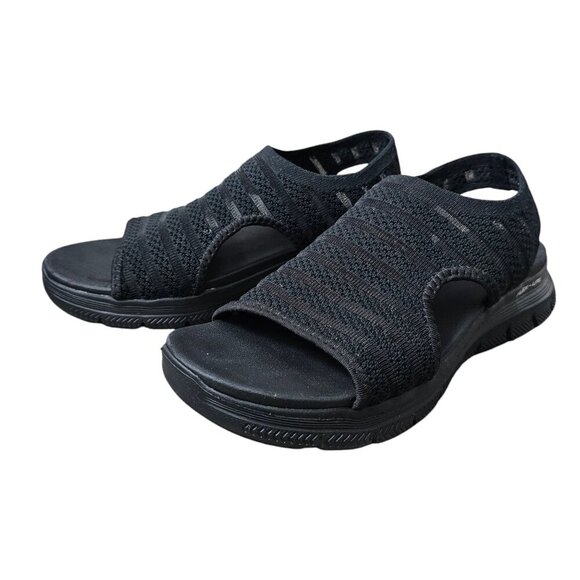 Sketchers Yoga Foam Flex Appeal 4.0 Boldest Black Sling Back Sandal Shoe - Picture 3 of 9